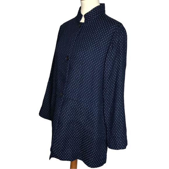 Raquel Allegra Jaquard Navy Blue Diamond Print Buttoned Blazer Coat Jacket Small - Picture 11 of 16